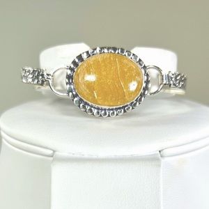 Yellow Lace Agate 925 Gemstone Bangle Bracelet
